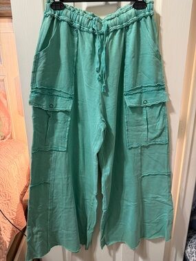 easel Wide Leg Cargo Pants in Teal